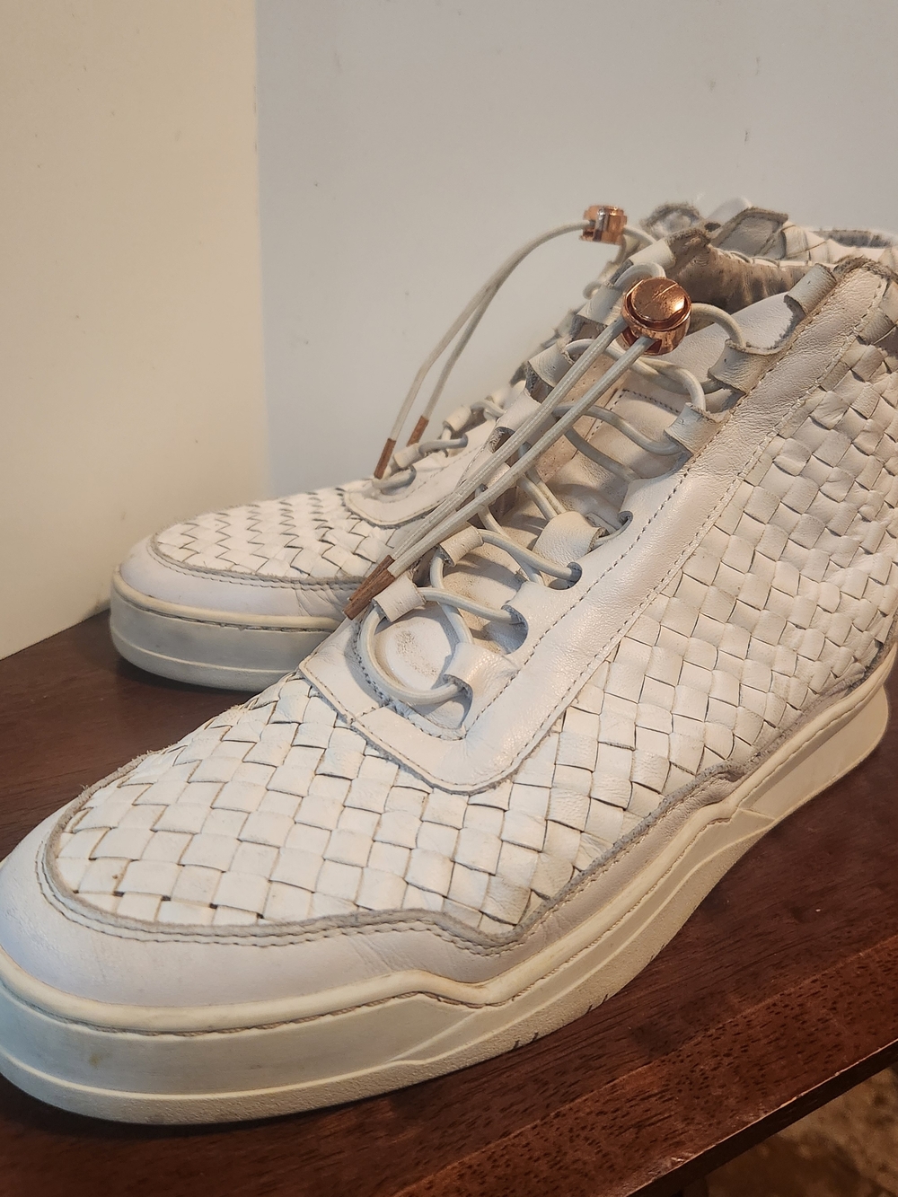 Filling Pieces High Top Luxury White Woven Leather Shoes Men’s US 10 EU 43